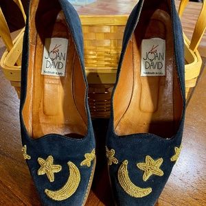Joan & David Hand Made Suede Shoes Gold Star & Moon All Leather 7.5 B
